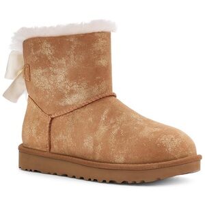 UGG Mini Bailey Bow Glimmer Faux Fur Lined Boot In Tan Size 11